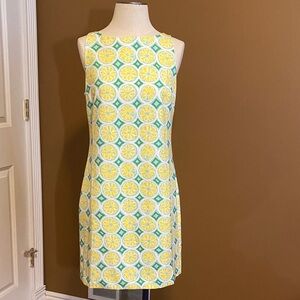 Sail to Sable Lemen Print Shift Dress with Gold Label Detail